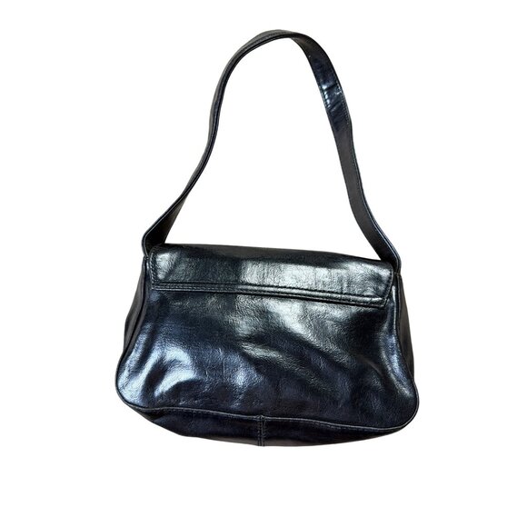 Vintage 2000s Guess Black Vegan Leather Shoulder Bag With Flap Closure - Picture 4 of 9